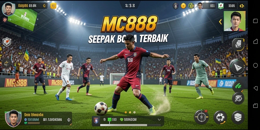 Screenshot MC888 menampilkan aksi bermain sepak bola yang intens.